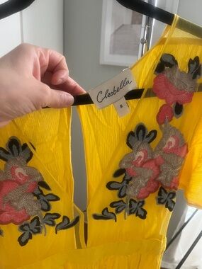 Cleobella Yellow Floral Embroidered V-Neck Maxi Dress